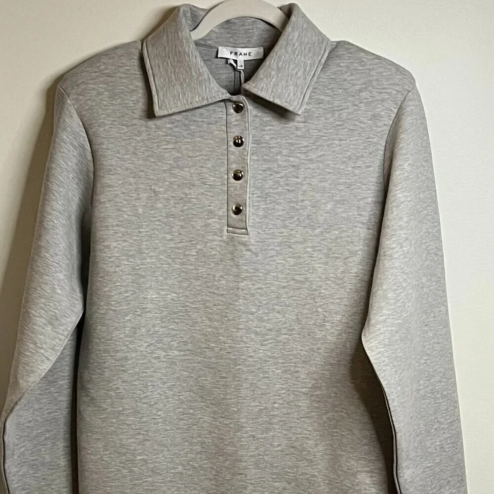 NWT FRAME Denim Strong Shoulder Long Sleeve Mini Dress in Heather Grey size L - Picture 5 of 9